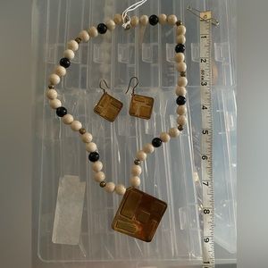 1990’s chunky brass necklace with Square pendant and matching earrings